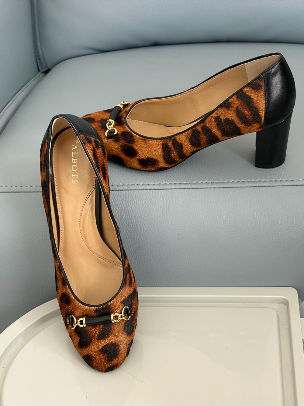 Talbots Leopard Pony Hair Block Heel Pumps in Brown and Black